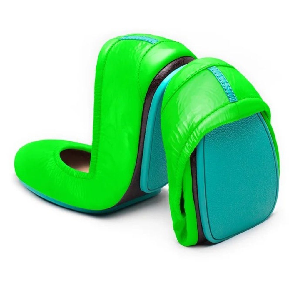 TIEKS Foldable Ballet Flats Patent Leather Galactic Green Size 9 Preppy Colorful